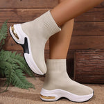 2025 Thick Bottom Knitted Ankle Boots Women Comfort Breathable Platform Sock Shoes Woman Plus Size Wedges Short Booties Mujer