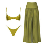 Bandeau 3Pcs Biquini Sexy Bikini Women Swimsuit Push Up Swimwear Female Strappy Bathing Suits Green Bodysuit Beachwear Swim Suit