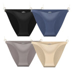 4Pcs/Set Ice Silk Bikini Panties Women Sexy Briefs Low Rise Underwear Seamless Underpants Solid Color Ultra-thin Lingerie M-XL