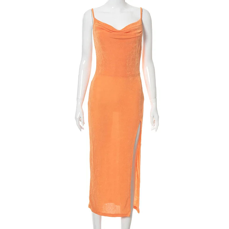 Elegant Sexy Evening Party Dress for Women 2022 New Midi Long Bodycon Slip Dresses Summer Thigh Split Vestidos De Fiesta
