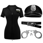 Sexy Cosplay Policewoman Midnight Uniform SM Zipper Bodysuits Solid Color Deep V Short Sleeved Wrap Hip Bodysuits Charming K0JQ