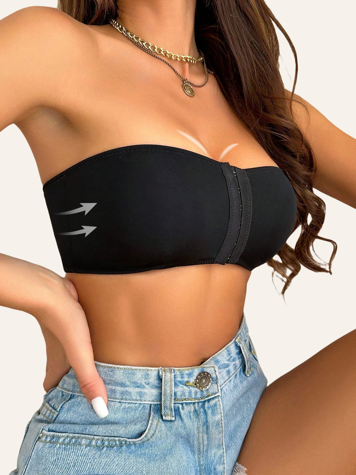 Women Front Snap Strapless Wireless Bra Removable Cup Pads Elastic Breathable Daily All Season Bra