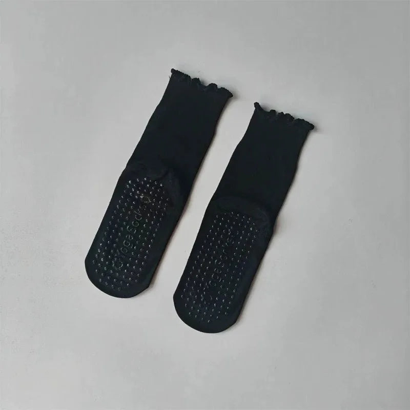 Women's Mid-Tube Cotton Yoga Sports Socks Summer Non-Slip Solid Color Breathable Anti-Fungus Fitness Edge Pure Cotton Socks