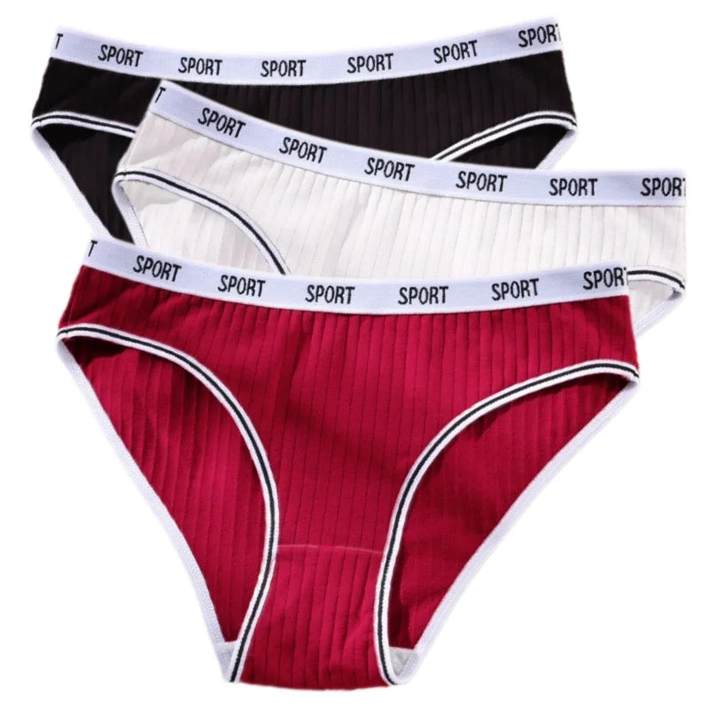 3Pcs/Set Women Low Waist Briefs Letter Waistband Casual Sport Style Panties Rib Knit Cotton Stretch Underwear Ladies Underpants