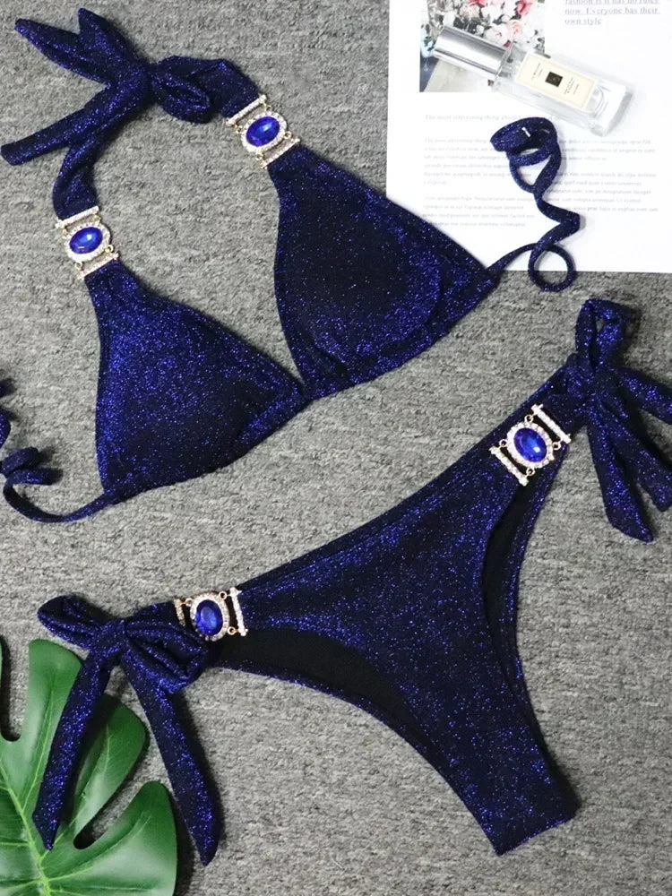 Halter Crystal Rhinestone Diamond Bikini 2026 Female Swimsuit Women Swimwear Two Pieces Bikini set Brazilian Bathing Suit Swim