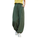 Solid Color Harem Trousers Women Casual Pants Elastic Waist Adjustable Drawstring Solid Color Wide Leg Trousers