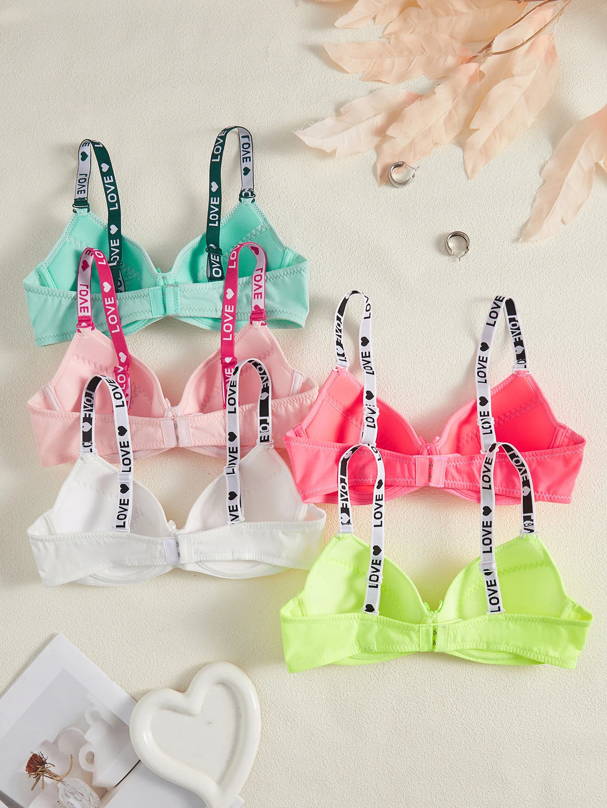 5PCS Dopamine Color Push up Bras Women Adjustable Letter Strap Basic Underwire Bra Stylish Thin Cup Lingerie