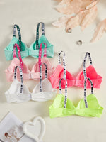 5PCS Dopamine Color Push up Bras Women Adjustable Letter Strap Basic Underwire Bra Stylish Thin Cup Lingerie