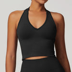 Seamless High Stretch Sports Bra Women Halter Yoga Bra Padded Backless Sports Bras Gym Crop Top Push Up Workout Yoga Tops Woman