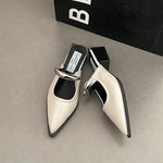 2026 New Summer Women Cover Toe Mules Slippers Fashion Metal Decoration Thick Heel Slide Shoes Comfort Street Style Footwear