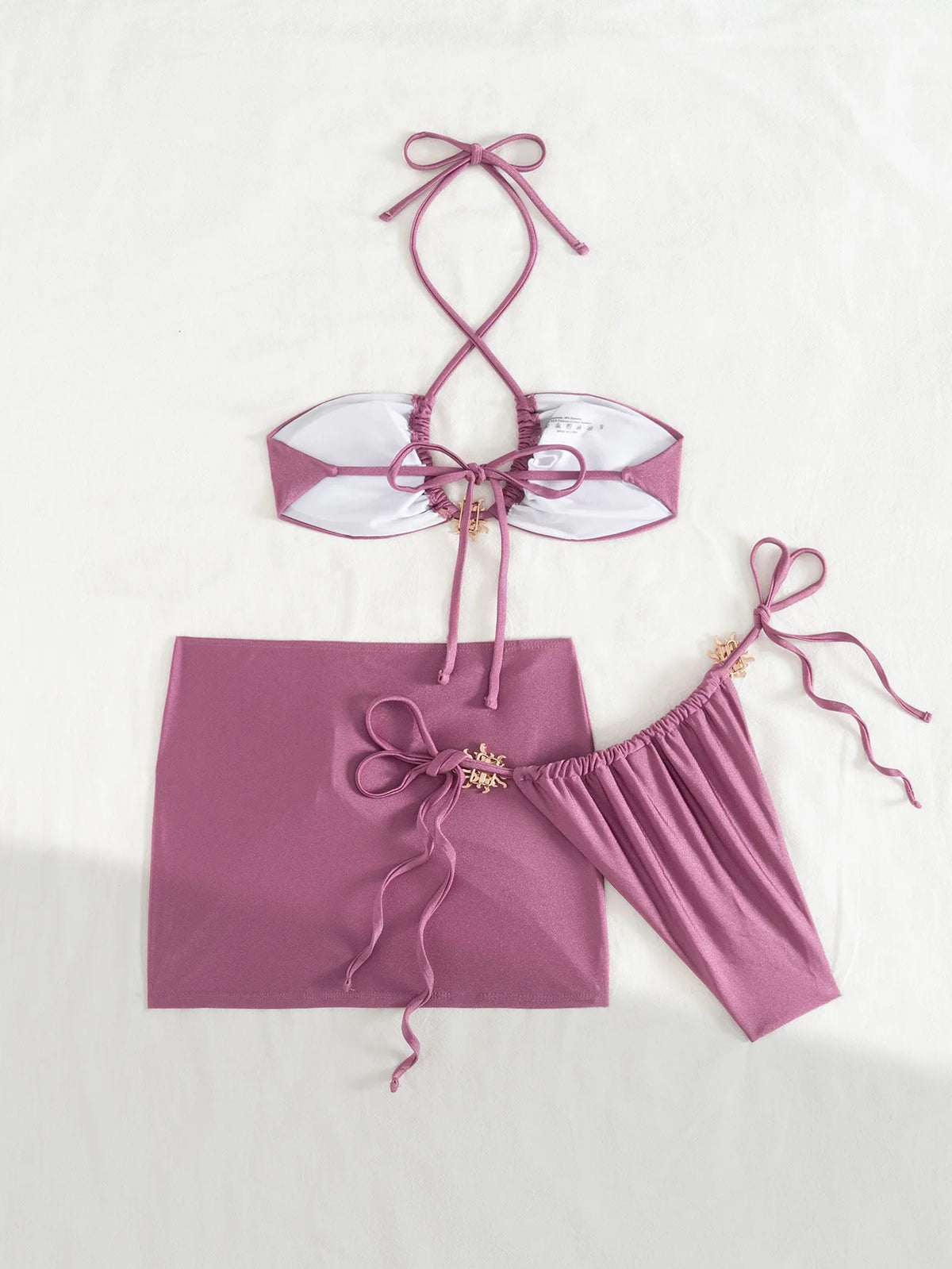 DEKA Women 3 Pieces Cross Halter Bandage Bikinis Set Skirt Swimwear High Waist Drawstring Swimsuit Summer Biquini