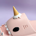 1Pair DIY Shark Slippers Charms Night Glowing Lantern Unicorn Cute Strawberry Panda Ice Cream Fins Shoes Accessories