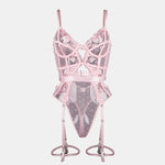 Toucheart Lace Sexy Skinny Babydoll Bodysuit Embroidery Erotic Private Adult Suit Solid Color Patchwork High Waisted Sexy Set
