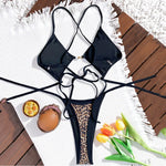 Leopard Print One Piece Swimsuits for Women String Lace-up Triangle Bikini Swimwear 2026 Hollow Out Monokini Bathing Suit Summer