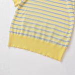 Fashionable Casual Striped Short-sleeve Knit Shirt Women Yellow Blue Striped Short Sleeve Knit Top Crew Neck Summer T Shirt SEUY