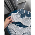 French Lace Minimizer Bra for Women, Full Bust Support Bra Ultra Thin & Breathable, Anti-Sagging Sexy Tushy Bra Set MOYISU Sexy