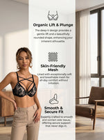Sexy Black Lace Push Up Bra Women Deep V Plunge Cross Strap Skin-Friendly Mesh Side Smoothing No Dig Comfort Underwear MR3641