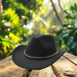 Women Men Retro Felt Jazz Hats Classic Cowboy Hats Wide Brim Cowgirl Sun Hats with Decorative Band