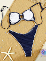 Sexy Navy Contrast Shell Bikini Set 2026 Women Circle Pleate Push Up Bra High Waist Swimsuit Beach Bathing Suit Swimwear Biquini