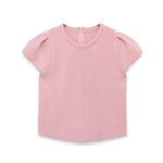 Women's Fashion Casual Puff Sleeve Casual Top Pink Puff Sleeve Knit Top Round Neck Ribbed Back Zipper Casual Style T-Shirt 60BW