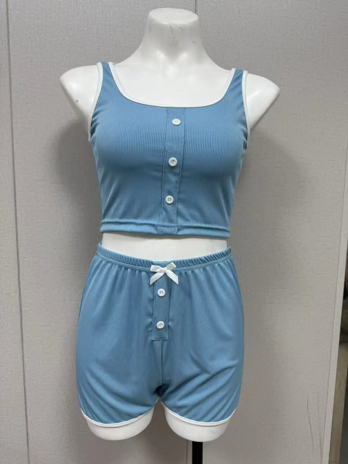 New Women's Summer Sleepwear Home Vest Bow Sweet and Simple Casual Home Wear Camisole Top Shorts Sleepwear Two-Piece Set Y2K