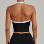 Women's Seamless Yoga Tank Top - Adjustable HALTER Neck & Quick-Dry Fitness Shirt Color Block Running Sports Gym Workout Top