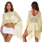 Women Knit Sheer Shawl Poncho Loose Fit Asymmetrical Hem Cape Sweater Summer Boho Casual Beach Cover-ups Knitwear