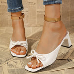 Sexy high heels slippers 2026 summer new luxury brand square heel sandals women's bow slim slippers women's shoes large size