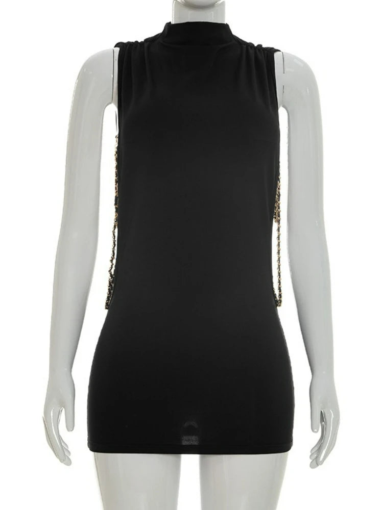 FDYOUI Women 2026 Summer Sleeveless Hollow Out Slim Mini Dress Sexy Package Hip Short Party Night Club Dresses Black Streetwear