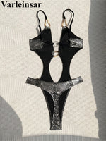 S - XL Snake Skin Deep V Neck Cut Out One Piece Swimsuit Women Swimwear Female Backless Monokini Bather Bathing Suit Swim V7985