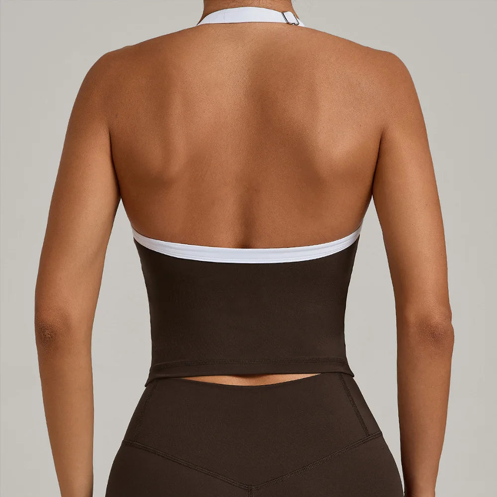 Hanging Neck Top Women Sports Bra Push Up Fitness Yoga Bra Color Blocked Underwear Gym Sport Tops Women Running Vest Bralette