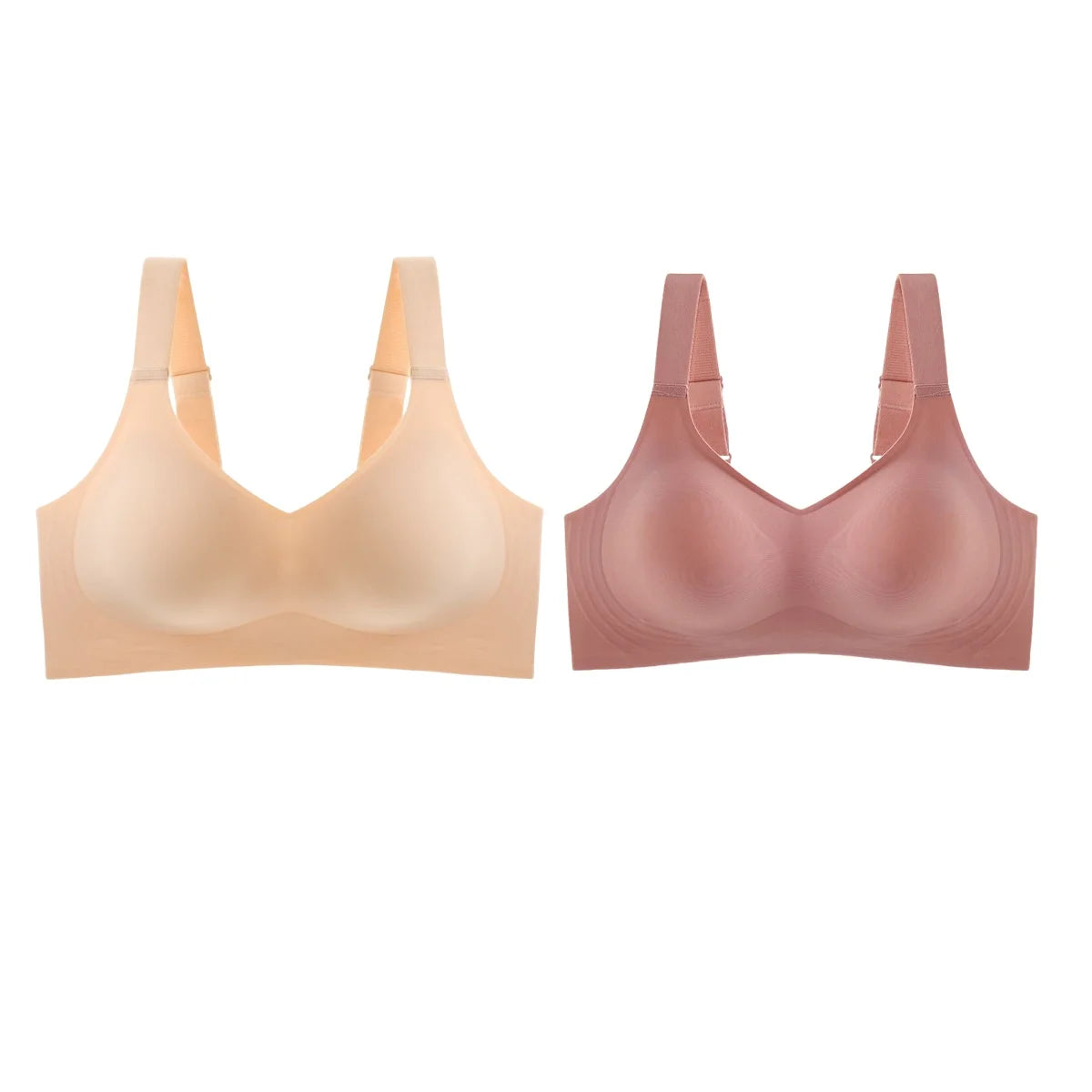 2Pcs/Set Women V-Neck Wireless Bra Smooth Invisible Mold Bralette One-Piece Seamless Support Bras Wide Strap Lingerie M-3XL