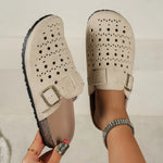 Women Hollow Out Clogs Slippers Perforated Cork Sole Flat Mules Buckle Closed Toe Breathable Indoor Outdoor Summer Shoes
