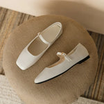 2025 Elegant Woman Square Toe Lolita Lady Barefoot Boat Gold Flats Elegant Soft Sole Ballerina Party Mary Jane Shoes
