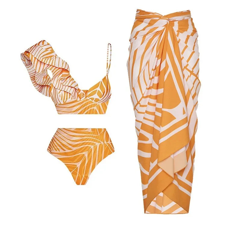 2026 New Arrival Push Up Women Bikini Set Floral Printed Ruffle Bikinis Strappy Bandage Swimwear Brazilian Biquini Bathing Suit