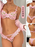 Rose Embroidered Lace Soft Bikini Steel Ring Women's Underwear Backless Deep V Suspenders Sleeveless Bowknot Bikini Elegant MHZT