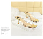 BIGTREE Sexy Silver PVC Transparent Crystal Womens Slippers 2026 Summer Square Toe Thin High Heels Sandals Ladies Shoes