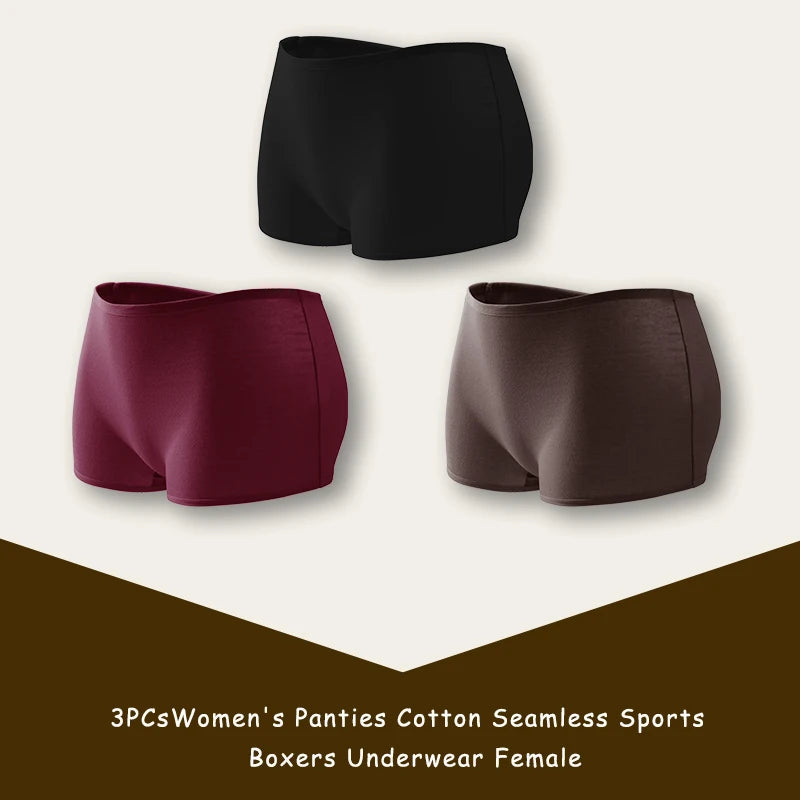 3PCS/SET Women Panties Cotton Seamless Sports Boxers Underwear Female Solid Color Briefs Cozy Lingerie Intimate Underpants XS-XL