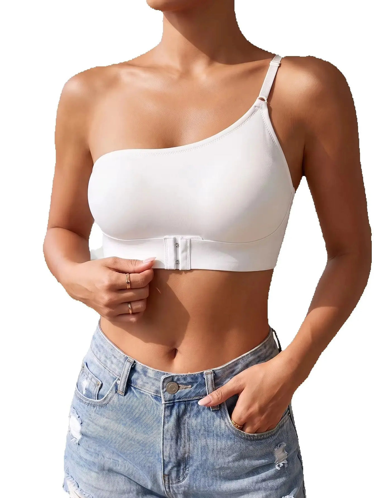 Solid Women's One Shoulder Seamless Bra Front Closure Thin Breathable Comfort Wireless Lingerie