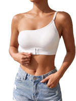 Solid Women's One Shoulder Seamless Bra Front Closure Thin Breathable Comfort Wireless Lingerie