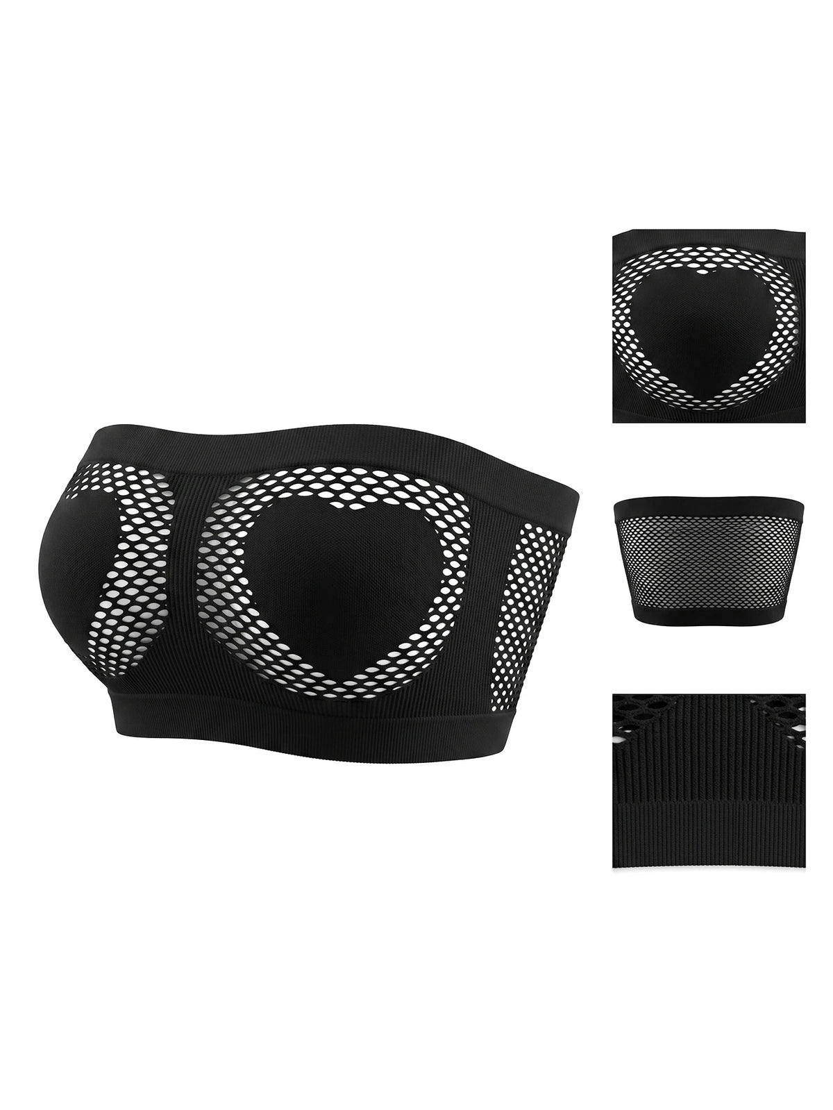 Women Strapless Sexy Bra Heart Hollow Out Seamless Bandeau Wireless Unlined Sexy Lingerie Tube Top