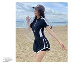 New Women's Swimsuit, One-piece Coverage Slimming EffectConservative Sports Style Hot Spring Flat Leg Pants Swimsuit Plus Size