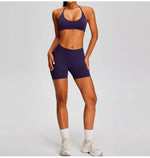 Spring Summer Seamless Yoga Sets Women Hanging Neck Back Criss Cross Sports Bra Gym Exersize Suit Outwear Gym Running Tracksuit
