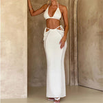 2PCS New Sexy With Top Halter Crochet Knitted Tunic Beach Cover Up Cover-ups Beach Dress Beach Wear Beachwear Female Women K4885
