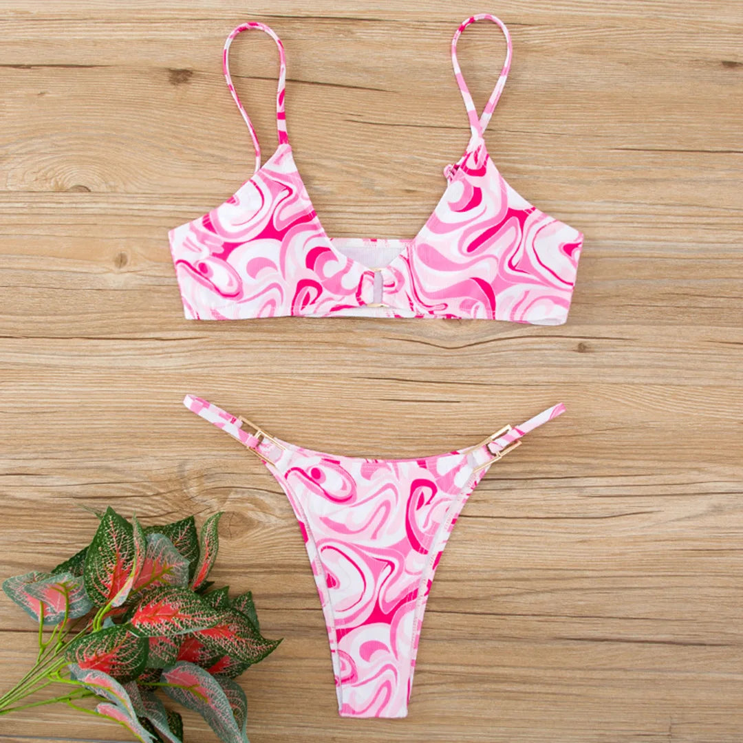 11 Colors Sexy Ribbed High Cut Bikini Women Swimwear Female Swimsuit Two-piece Bikini Padded set Bather Bathing Suit Swim V7111B