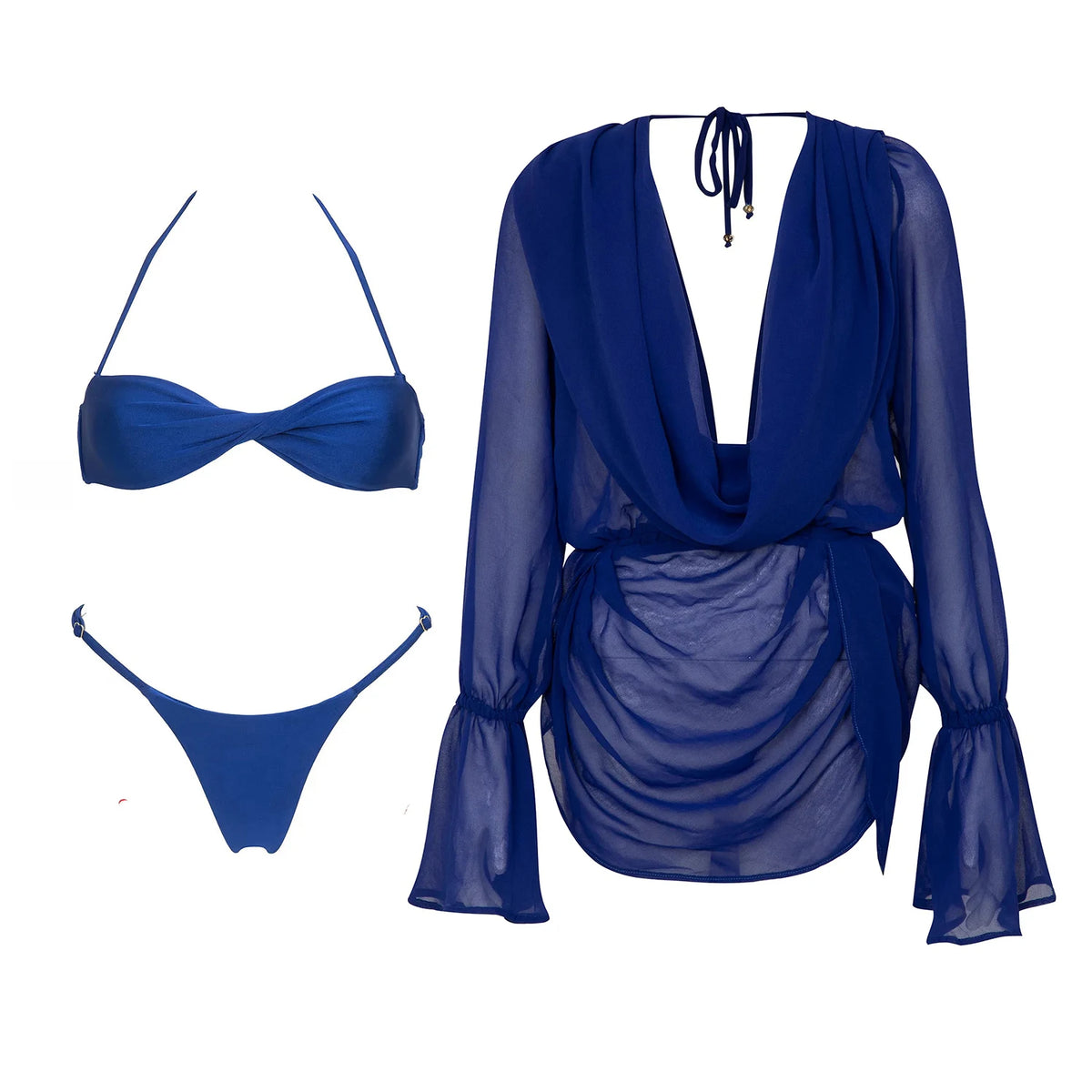 Bnadeau 3Pcs Sexy Bikini With Cover Up Women Swimsuit Swimwear Female Solid Swim Suit Brazilian Biquini Beachwear Bathingsuit