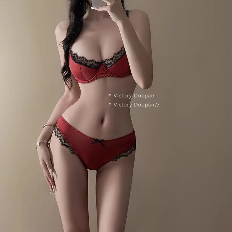 French Thin Cup Lingerie Set Sexy Lace Push Up Bra Fashion Women Silk Fabric Underwear High Quality Intimates Bras and Panties