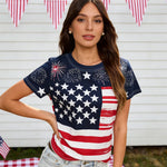 Women's 4th of July American Flag T Shirt Stylish Star Print Short Sleeve Round Neck Tops for Daily Wear