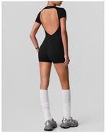 Butt Lifting One Piece Body Shaping Yoga Jumpsuit Women Short Sleeve Hollow Out Backless Bodycon Shorts Sports Suit Workout Wear