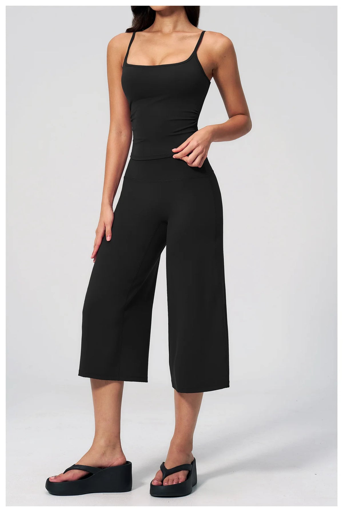 Gym Workout Yoga Sets Women Square Neck Slimming Sports Tank Top Fitness Gym Suit Outdoor High Waist Flare Pants Two-piece Set